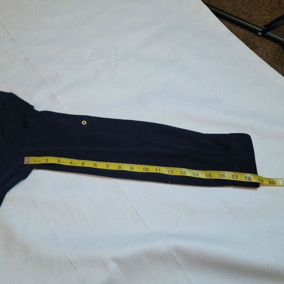 Calvin Klein Navy Blue Gold Button Roll Tab Long Sleeve Shirt Dress Size 4 - Picture 10 of 12